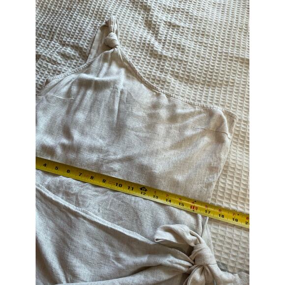 PrettyLittleThing Linen Blend One Shoulder Faux Wrap Ivory Mini Dress Size 12 - Picture 3 of 12